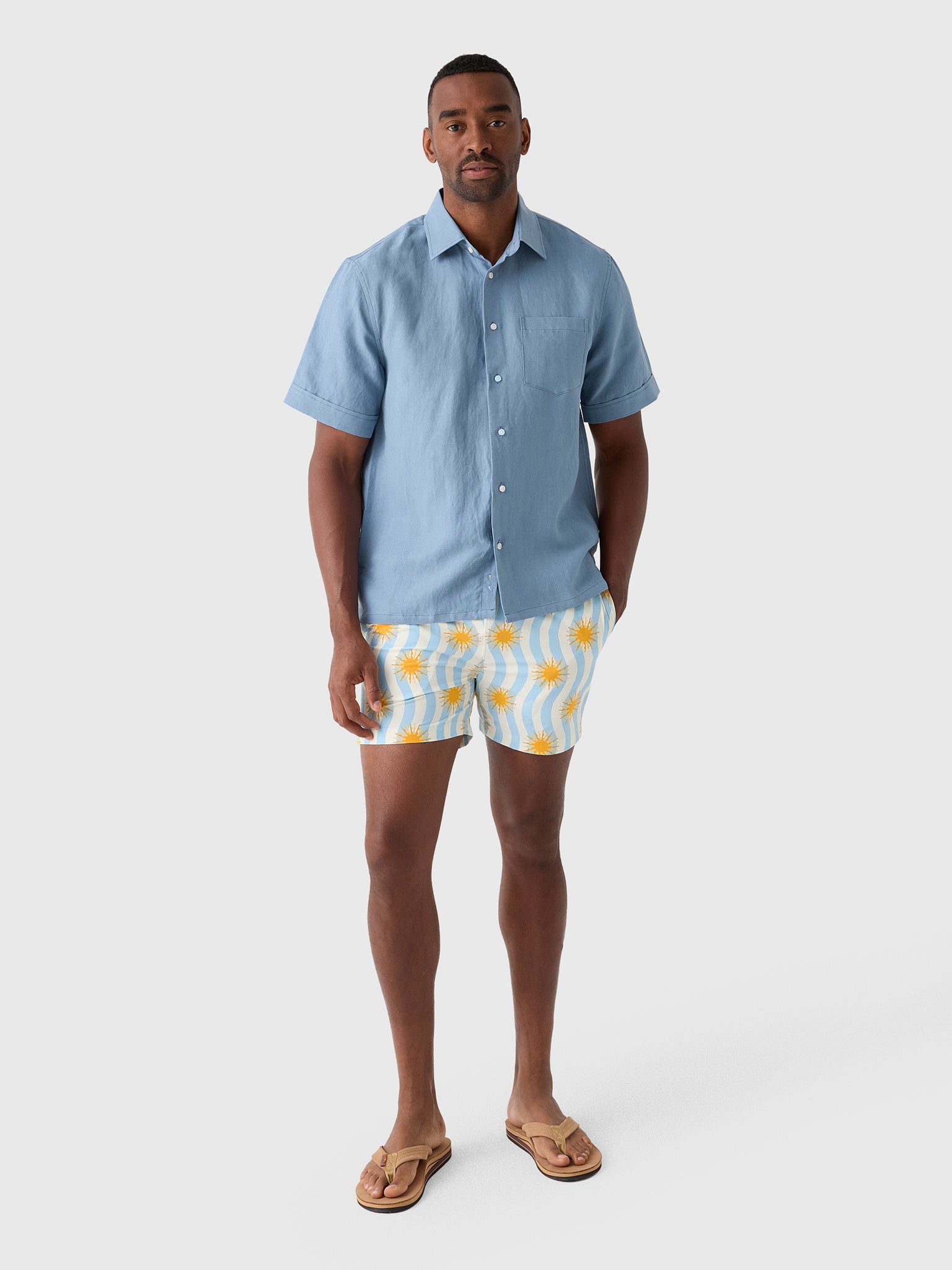 Nicoló Men's Silk Linen Short Sleeve Camp Shirt - Saint Bernard