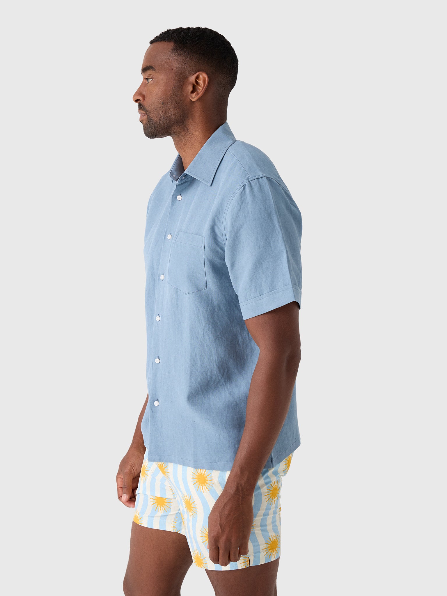 Nicoló Men's Silk Linen Short Sleeve Camp Shirt - Saint Bernard
