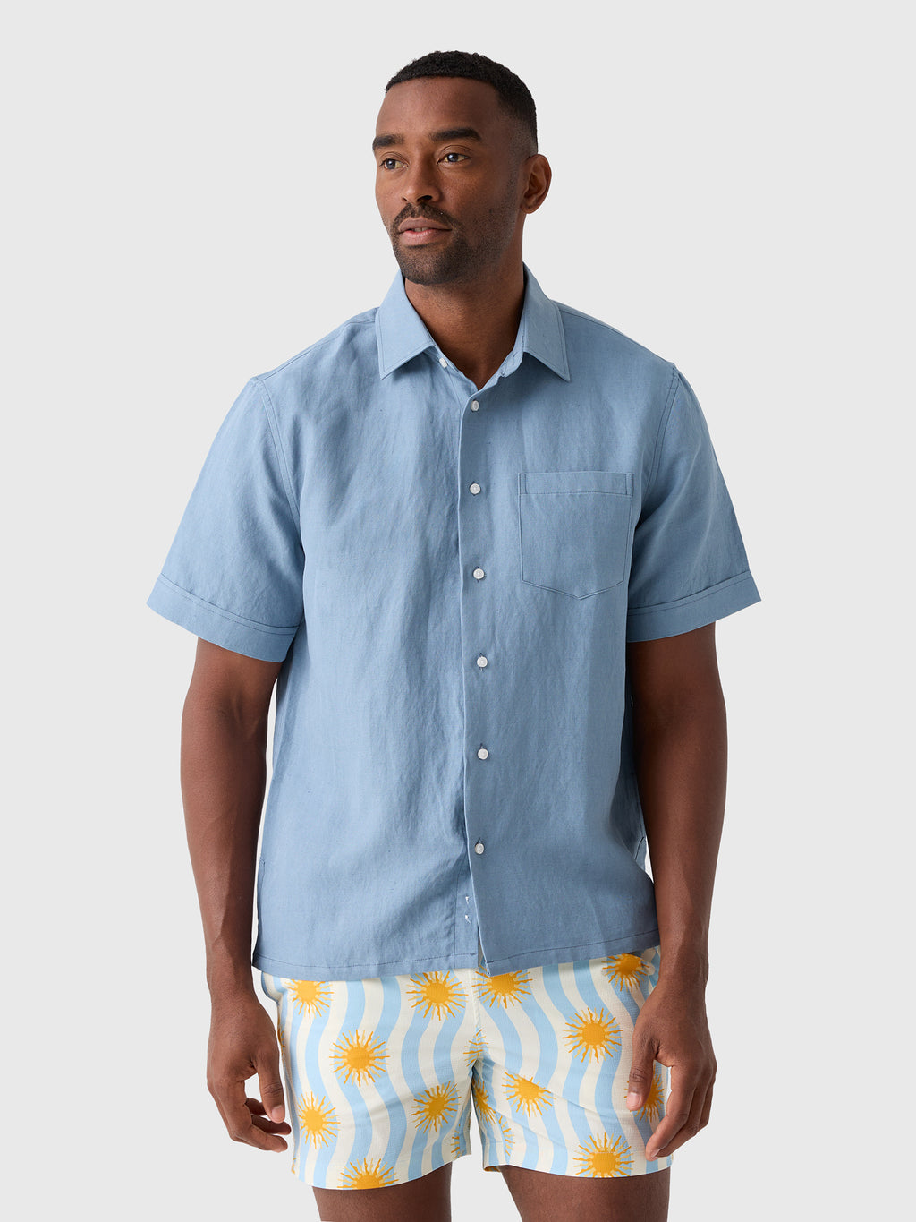 Nicoló Men's Silk Linen Short Sleeve Camp Shirt - Saint Bernard