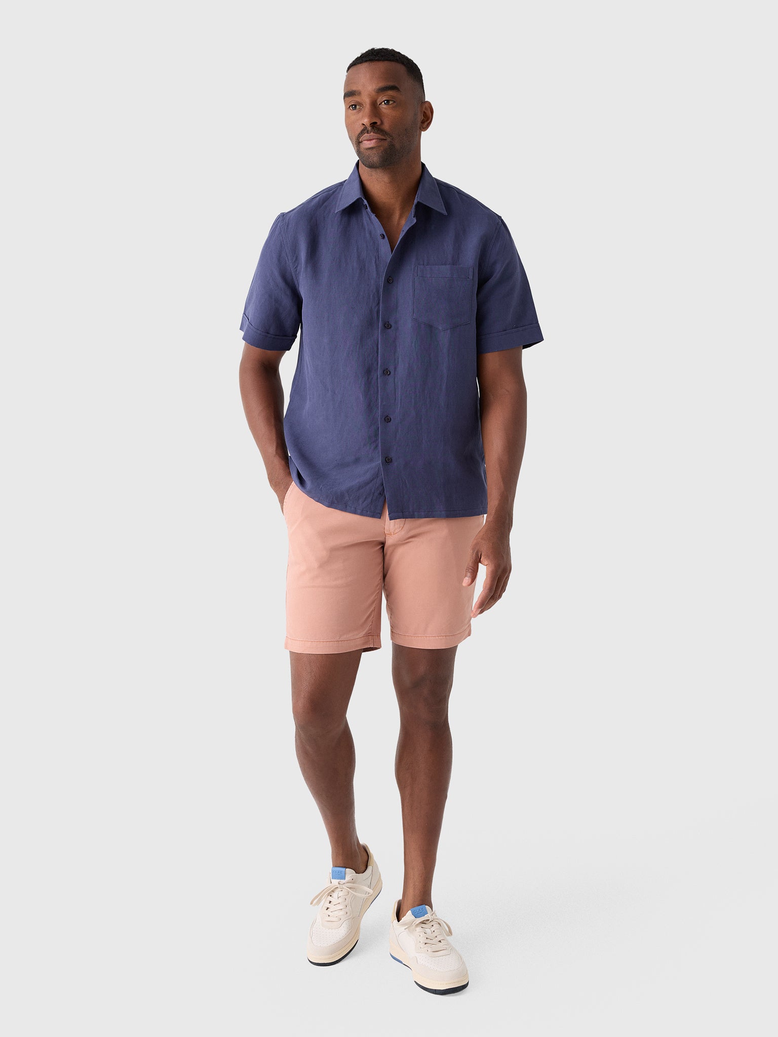 Nicoló Men's Silk Linen Short Sleeve Camp Shirt - Saint Bernard