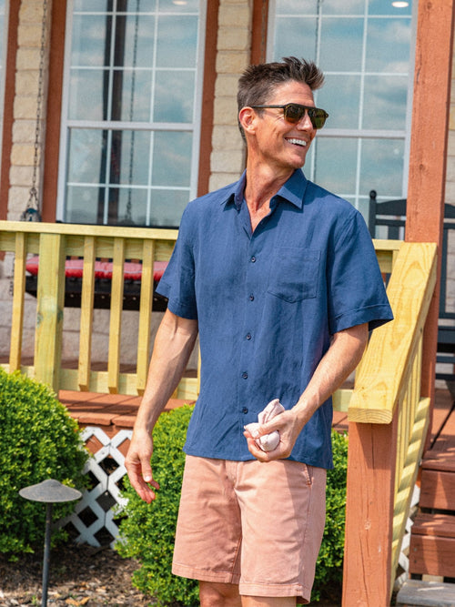 Nicoló Men's Silk Linen Short Sleeve Camp Shirt