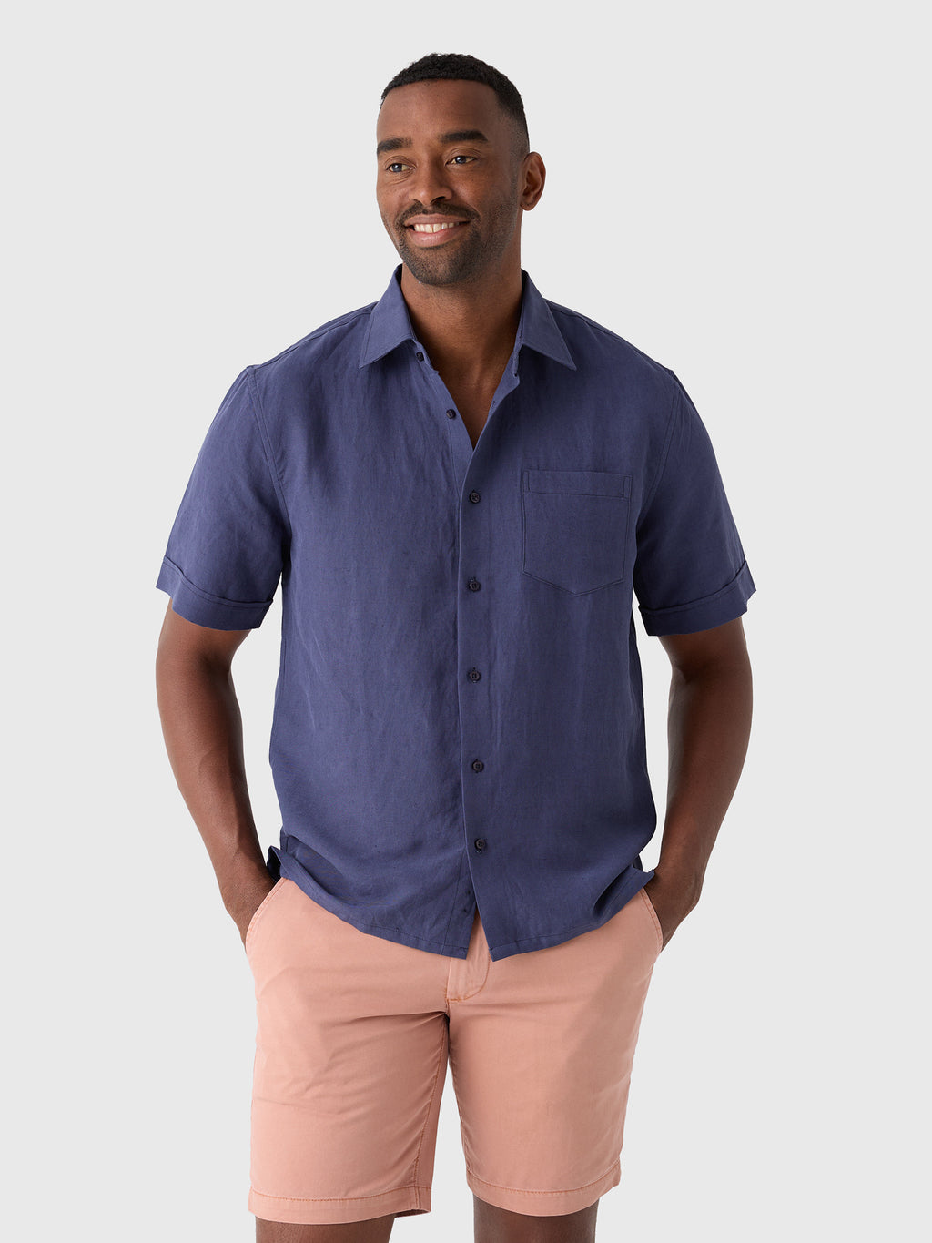 Nicoló Men's Silk Linen Short Sleeve Camp Shirt - Saint Bernard