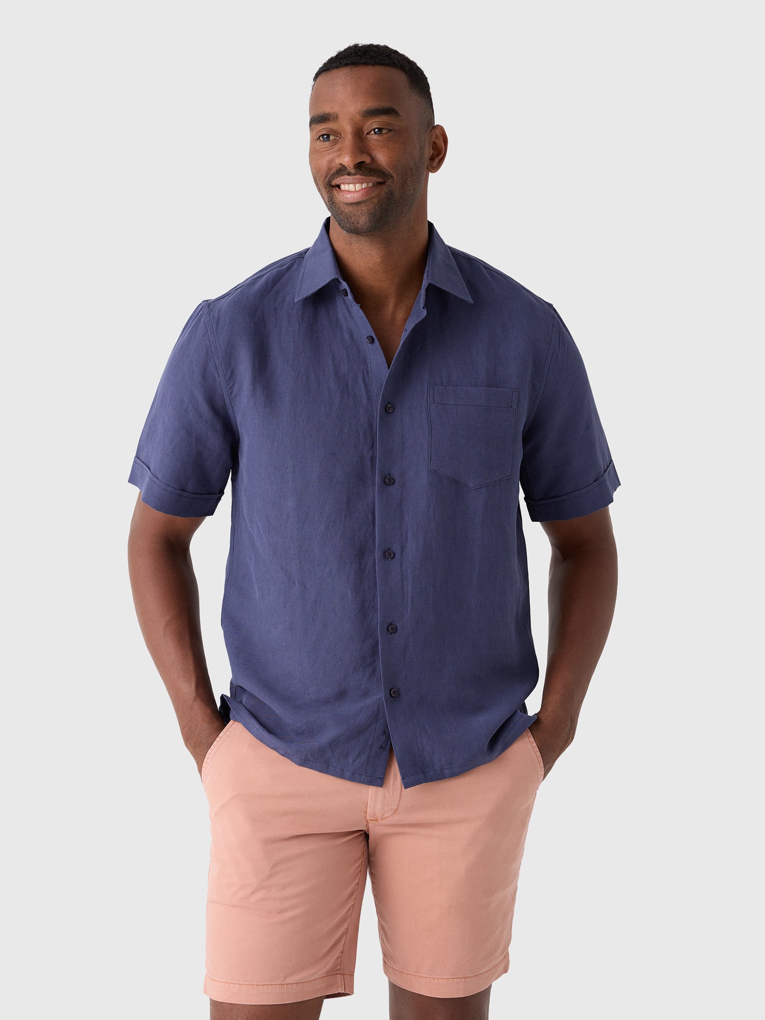 Nicoló Men's Silk Linen Short Sleeve Camp Shirt - Saint Bernard