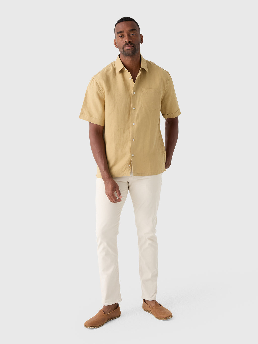 Nicoló Men's Silk Linen Short Sleeve Camp Shirt - Saint Bernard
