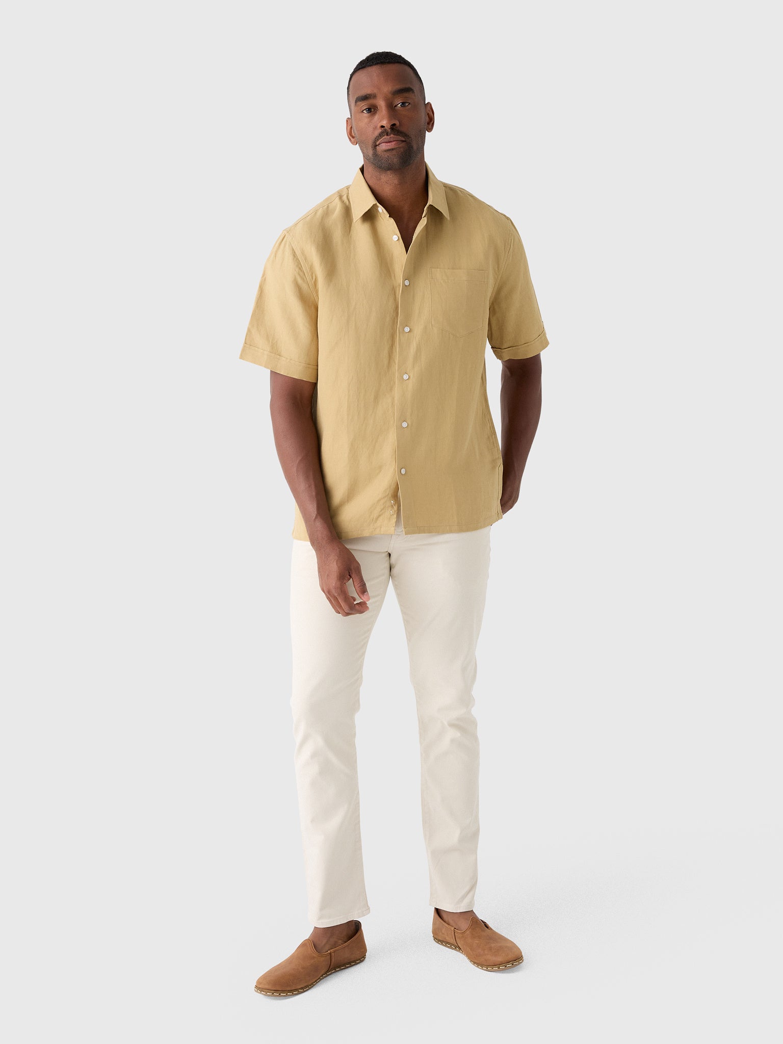 Nicoló Men's Silk Linen Short Sleeve Camp Shirt - Saint Bernard
