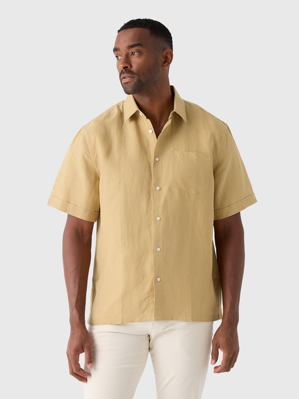Nicoló Men's Silk Linen Short Sleeve Camp Shirt - Saint Bernard