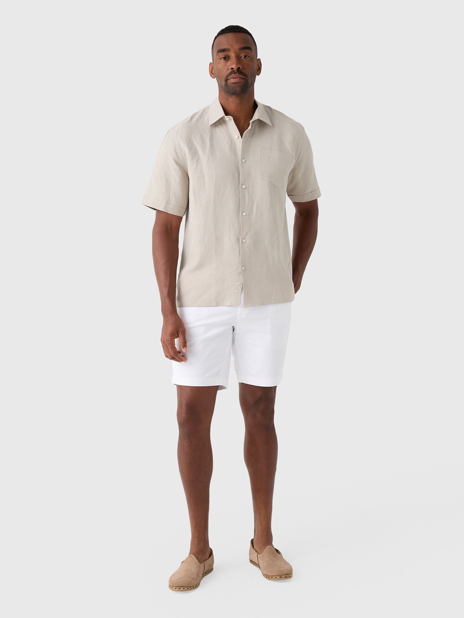 Nicoló Men's Silk Linen Short Sleeve Camp Shirt - Saint Bernard