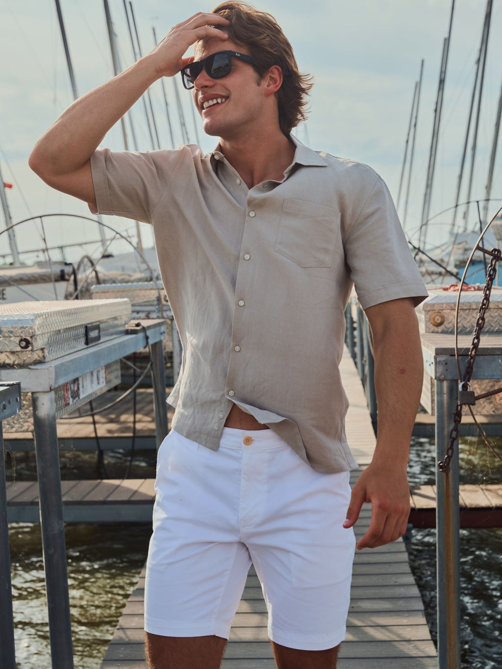 Nicoló Men's Silk Linen Short Sleeve Camp Shirt - Saint Bernard