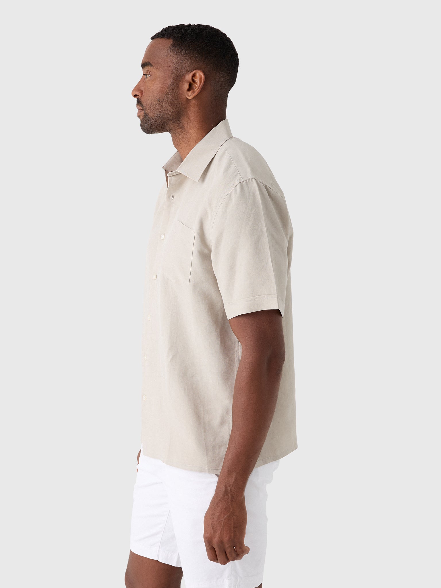 Nicoló Men's Silk Linen Short Sleeve Camp Shirt - Saint Bernard