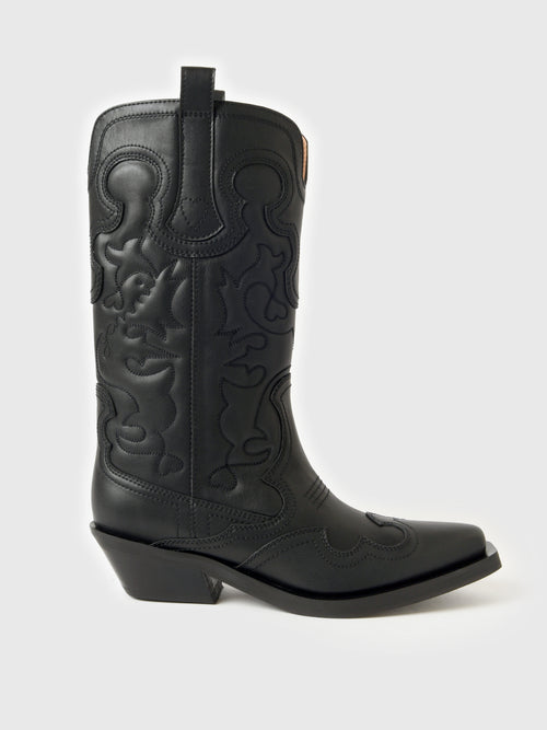 GANNI Women's Mid Shaft Embroidered Western Boot