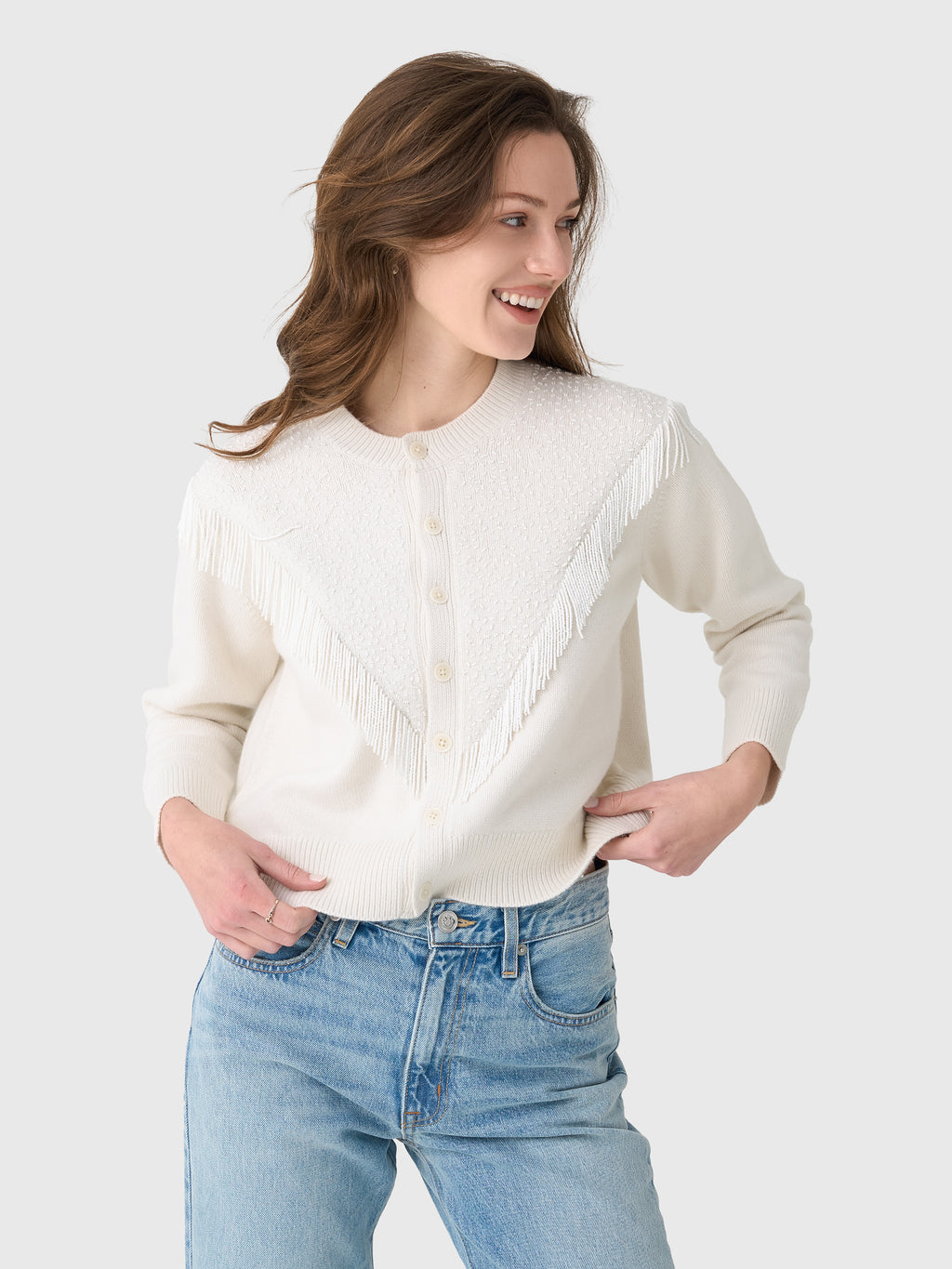 The Great Women's The Beaded Fringe Cardigan - Saint Bernard