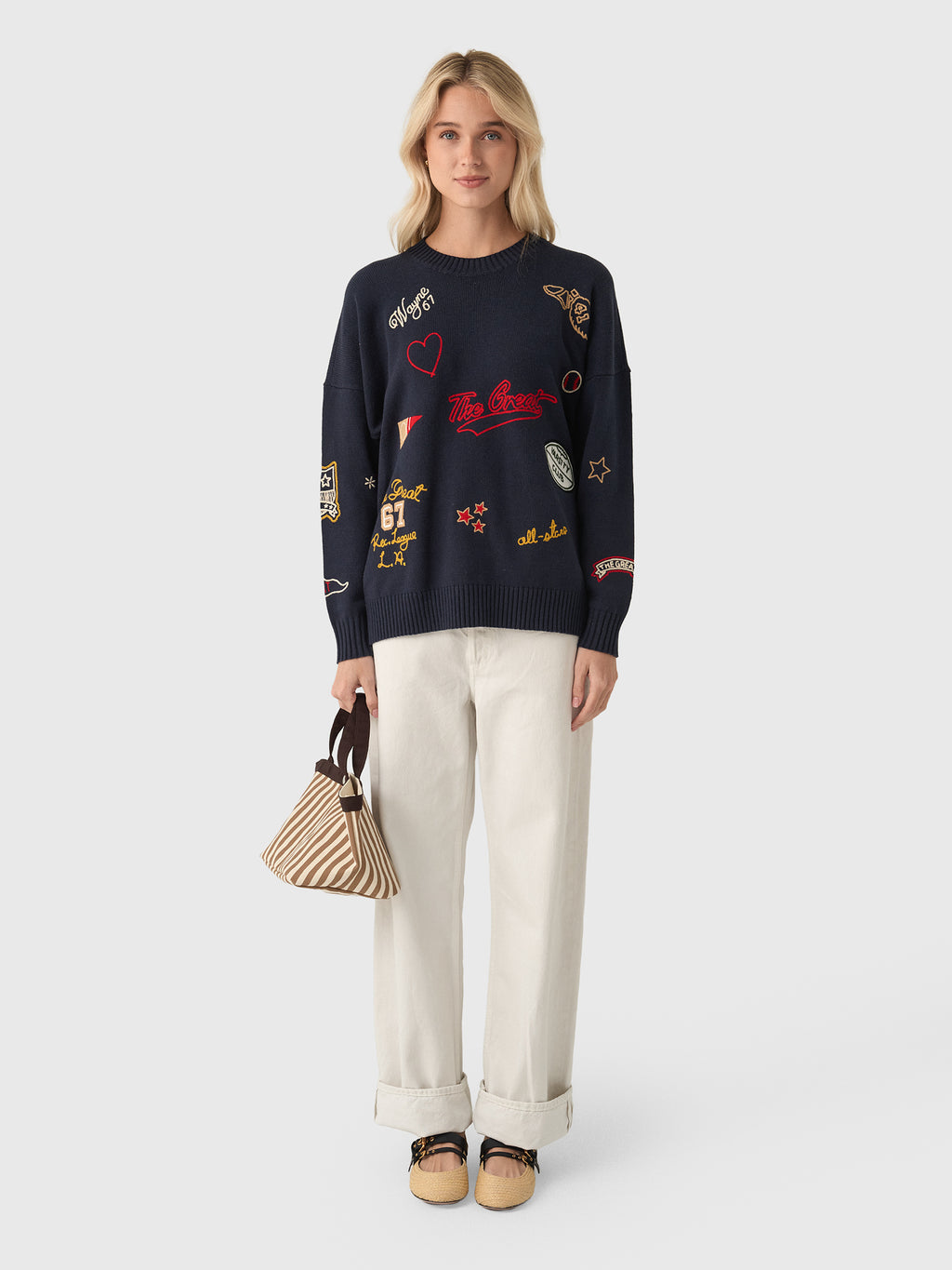 The Great Women's The Embroidered Oversized Crew Pullover - Saint Bernard
