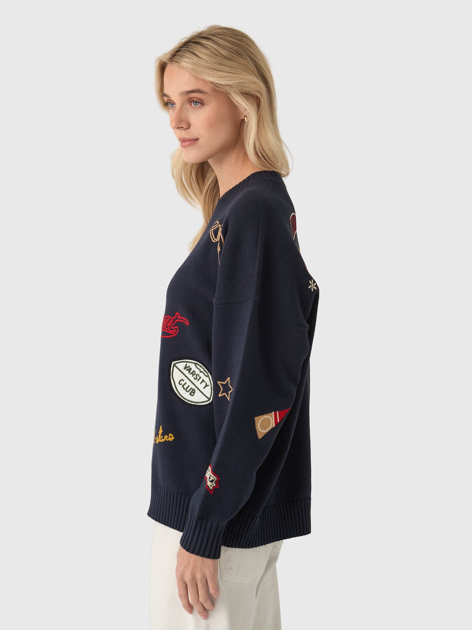 The Great Women's The Embroidered Oversized Crew Pullover - Saint Bernard