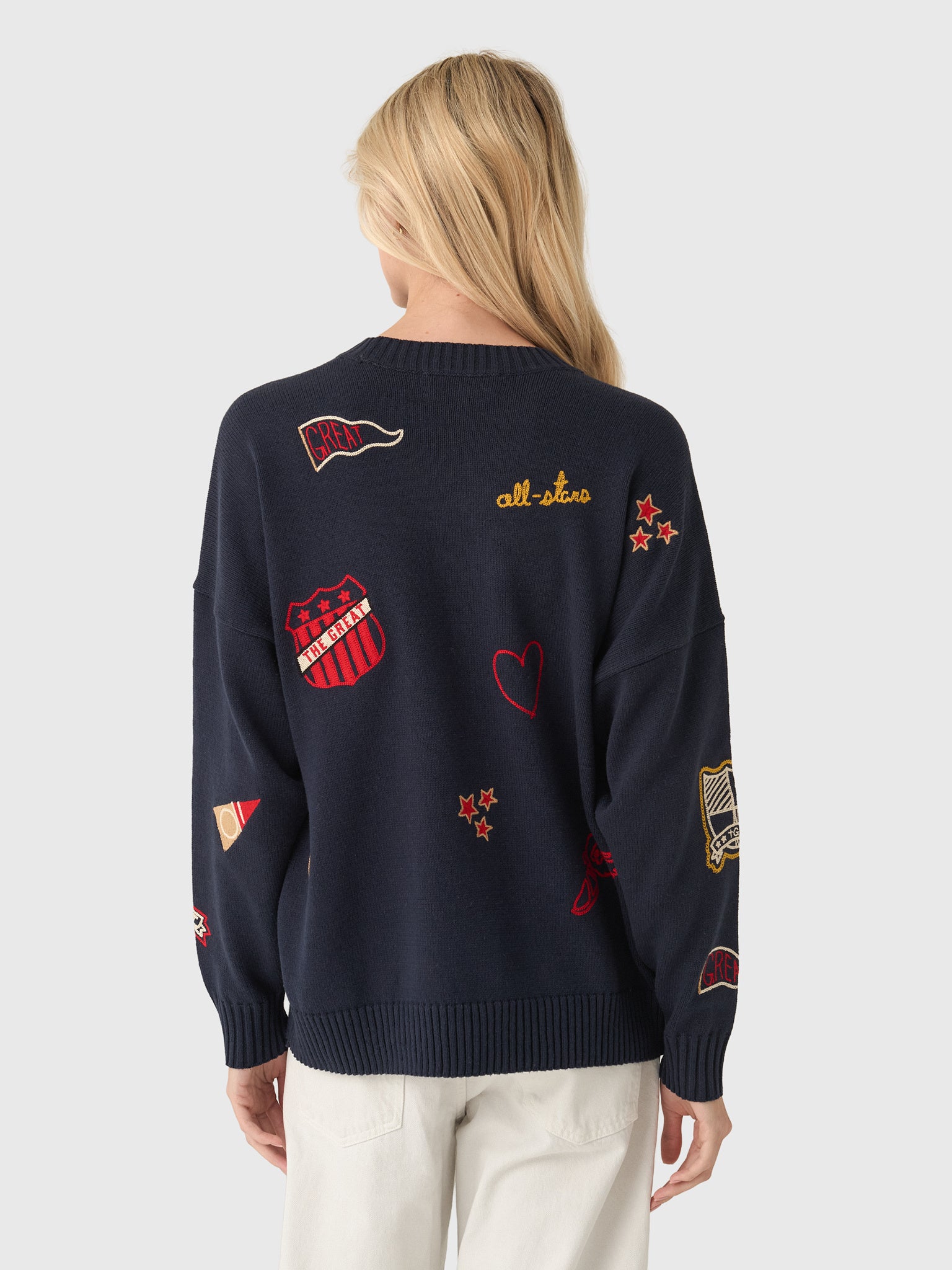 The Great Women's The Embroidered Oversized Crew Pullover - Saint Bernard