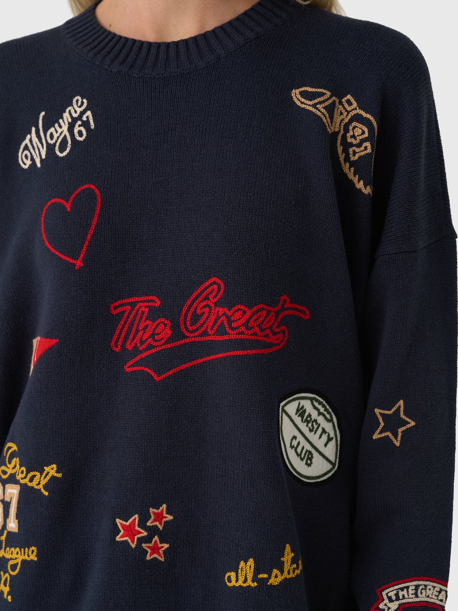 The Great Women's The Embroidered Oversized Crew Pullover - Saint Bernard