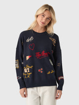The Great Women's The Embroidered Oversized Crew Pullover - Saint Bernard