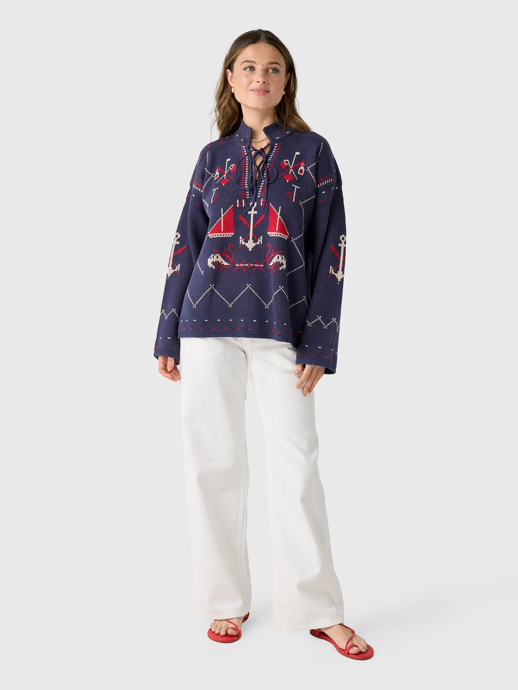 The Great Women's The Fisherman Laceup Pullover - Saint Bernard