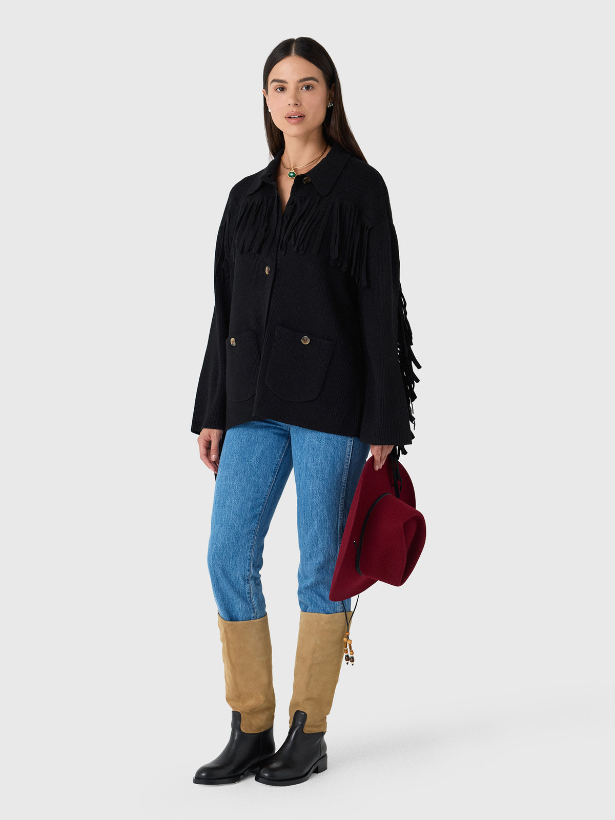 The Great Women's The Western Fringe Sweater Jacket - Saint Bernard