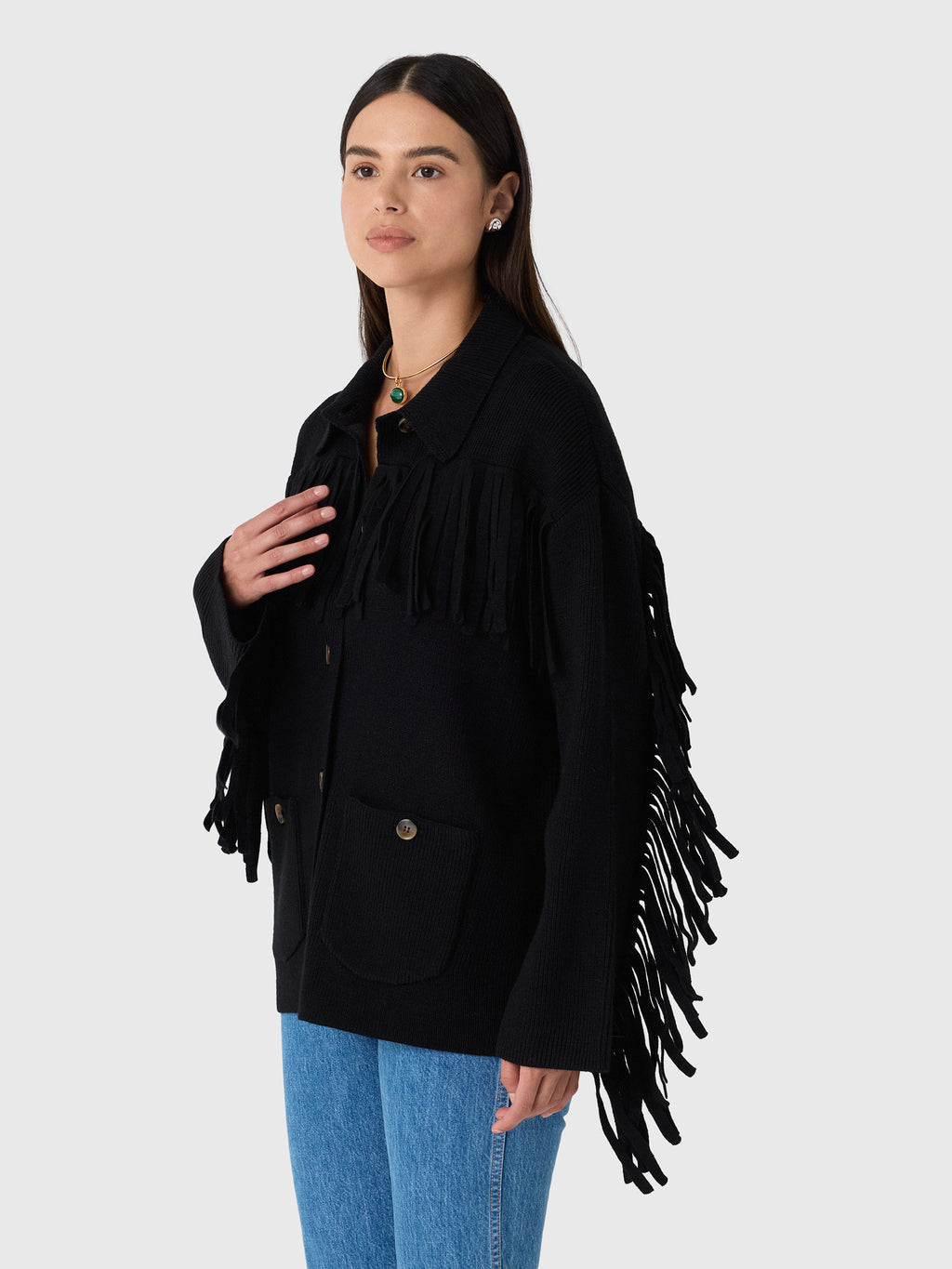 The Great Women's The Western Fringe Sweater Jacket - Saint Bernard