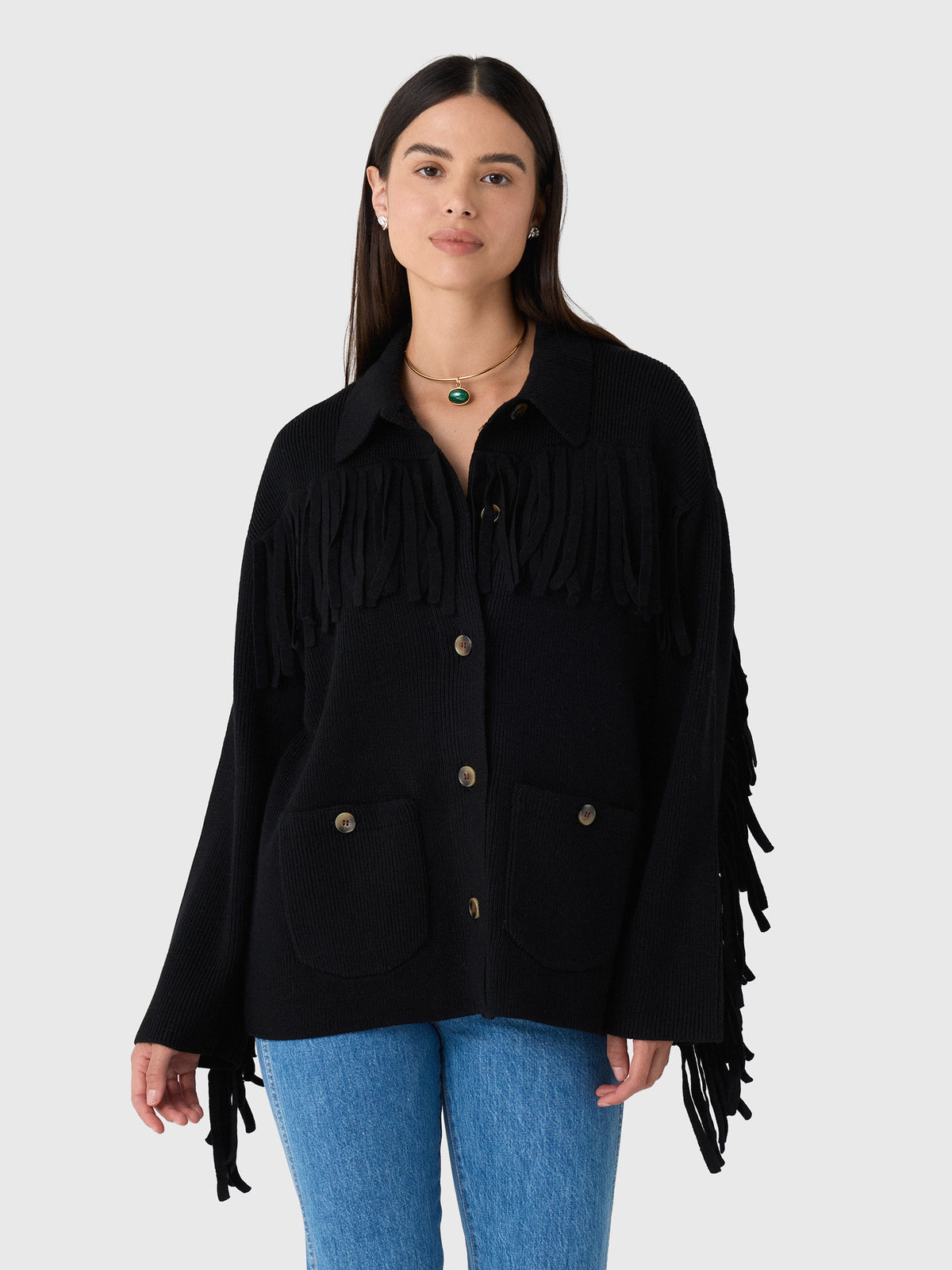 The Great Women's The Western Fringe Sweater Jacket - Saint Bernard