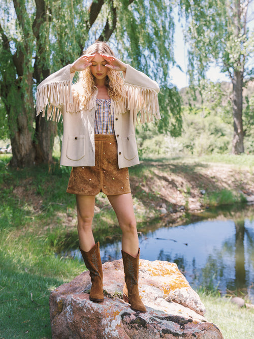 The Great Women's The Western Fringe Sweater Jacket - Saint Bernard