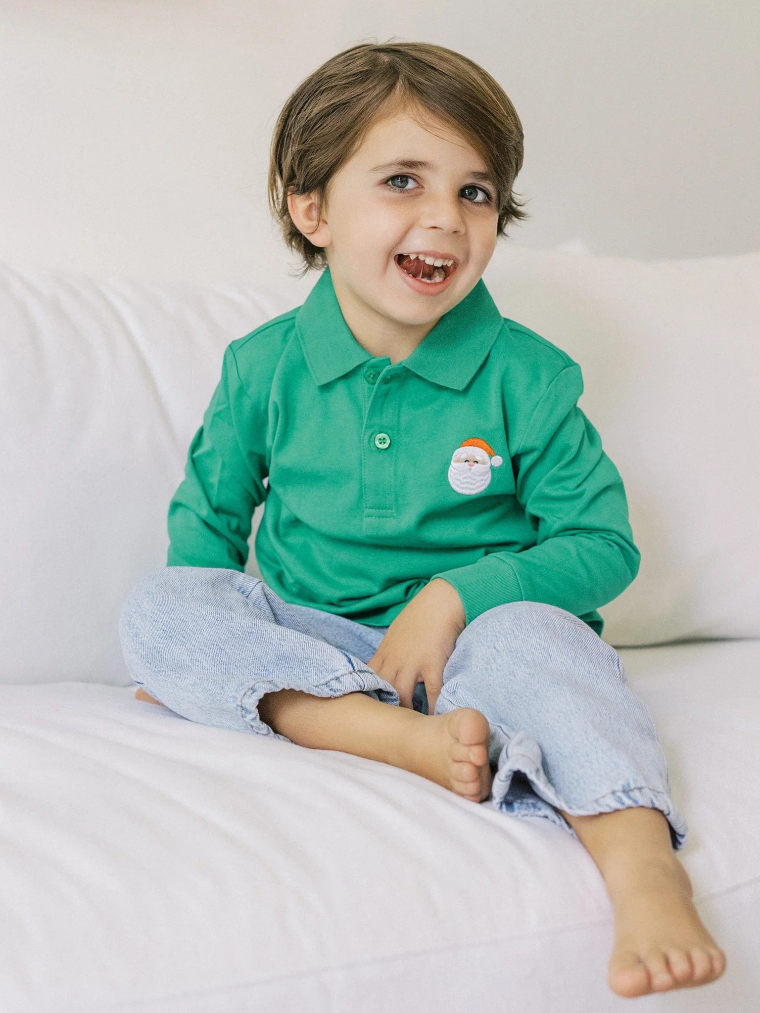 Poppy Kids Co Boys' Santa Long Sleeve Polo