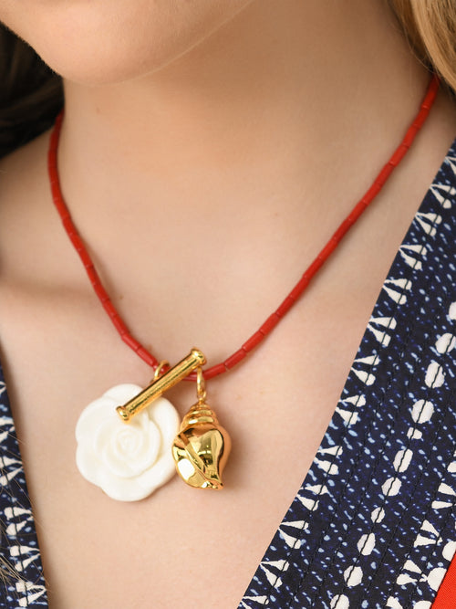 Timeless Pearly Red Bead Charm Necklace