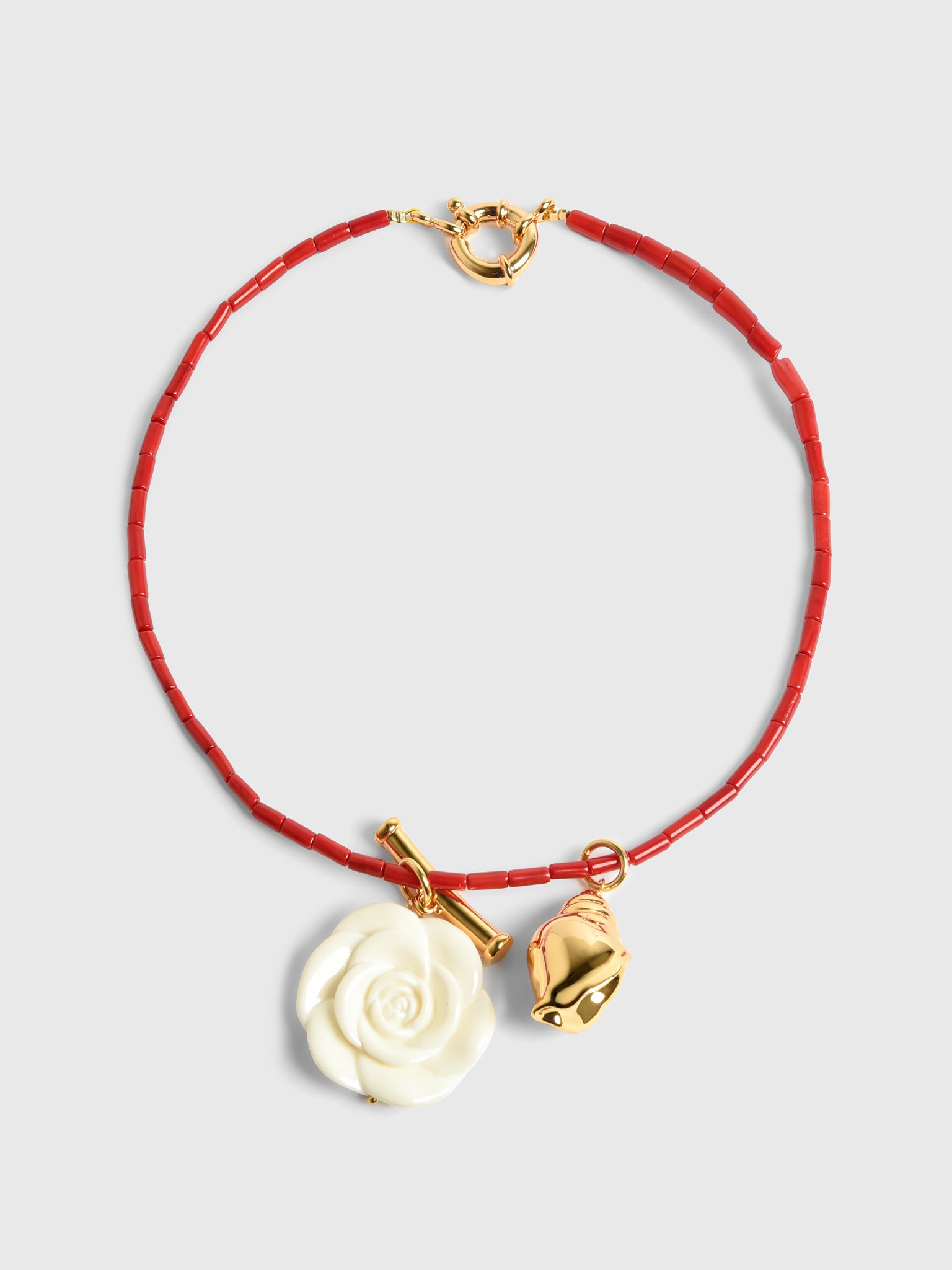 Timeless Pearly Red Bead Charm Necklace - Saint Bernard