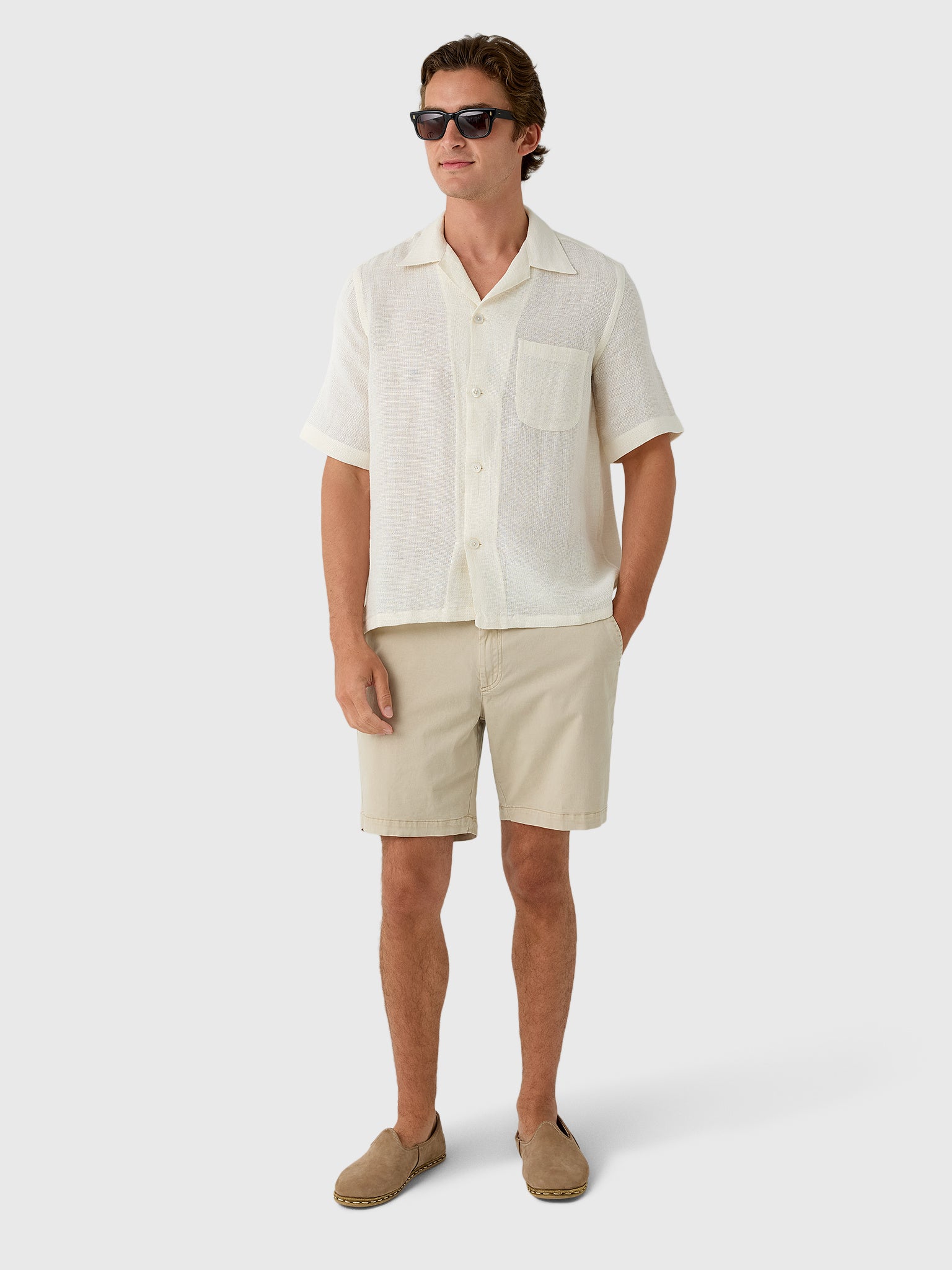 Salvatore Piccolo Men's Short Sleeve Linen-Cotton Shirt - Saint Bernard