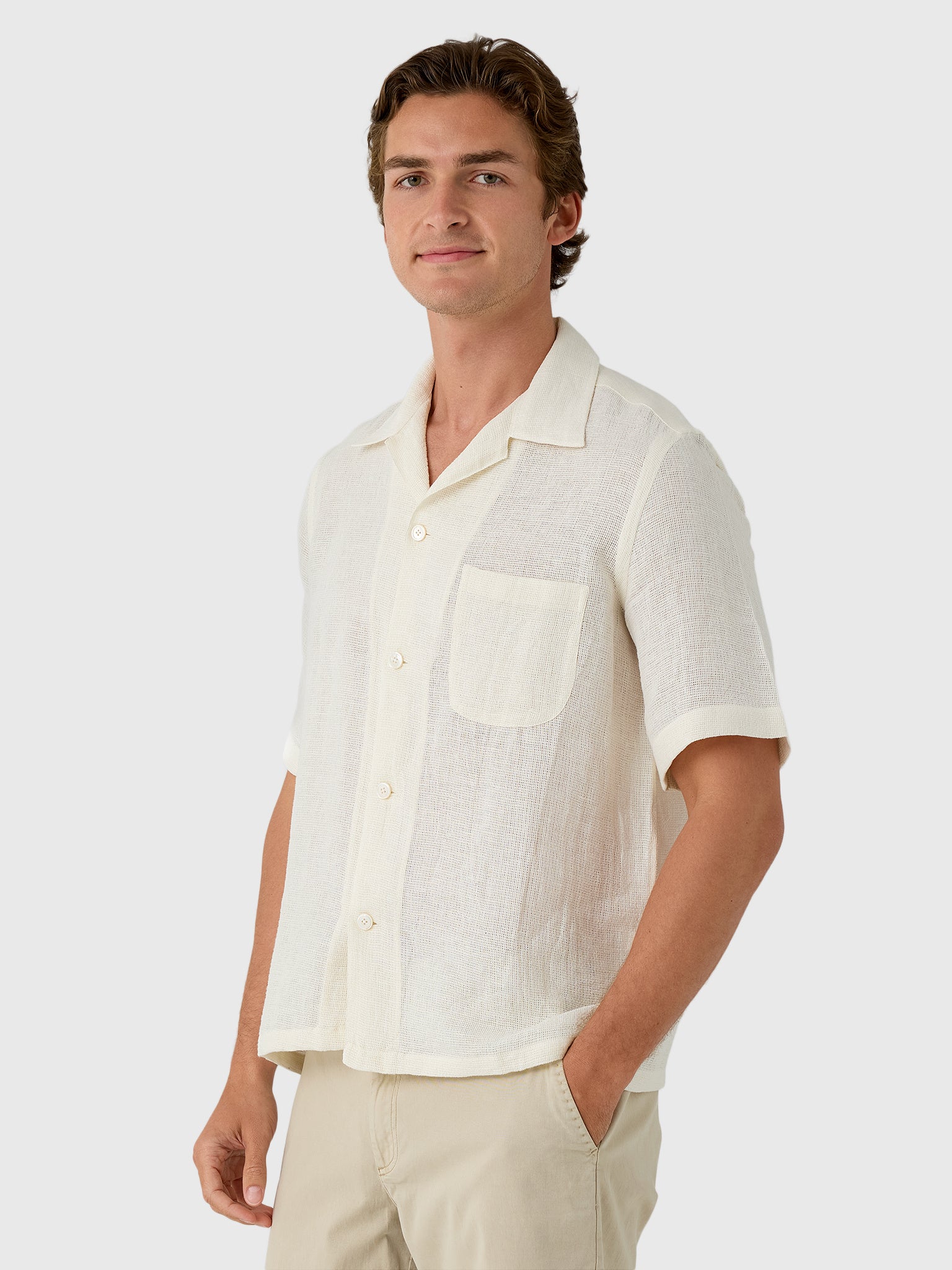 Salvatore Piccolo Men's Short Sleeve Linen-Cotton Shirt - Saint Bernard