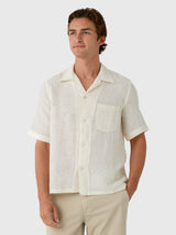 Salvatore Piccolo Men's Short Sleeve Linen-Cotton Shirt - Saint Bernard