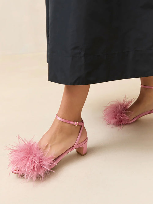 Loeffler Randall Women's Senna Satin Feather Heel Sandal