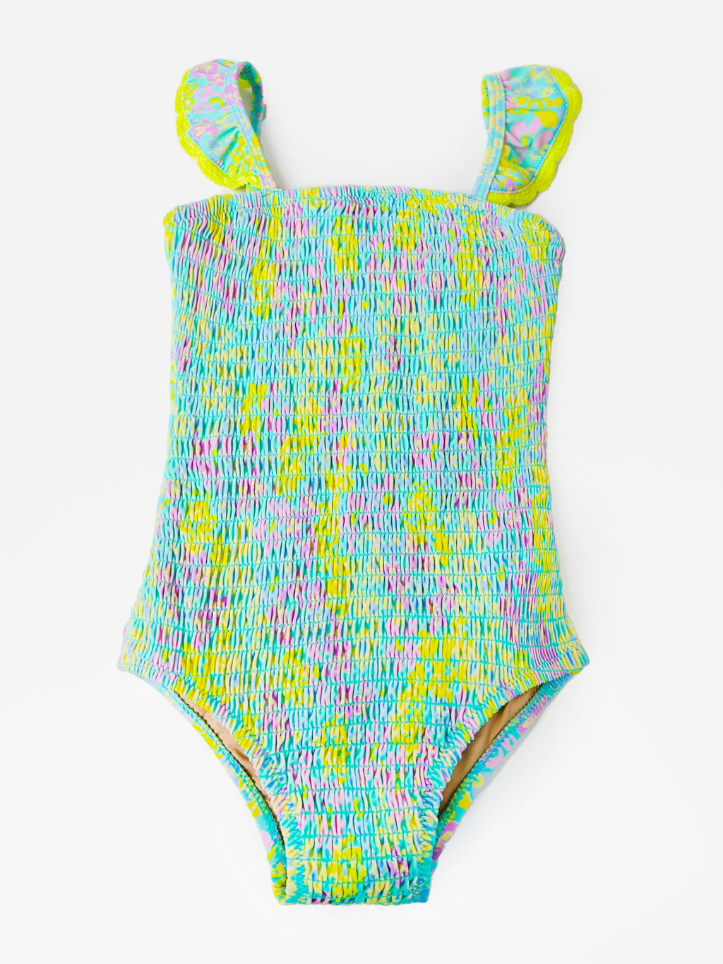 Shade Critters Girls' Smocked Ruffle Shoulder One-Piece Swimsuit - Saint Bernard