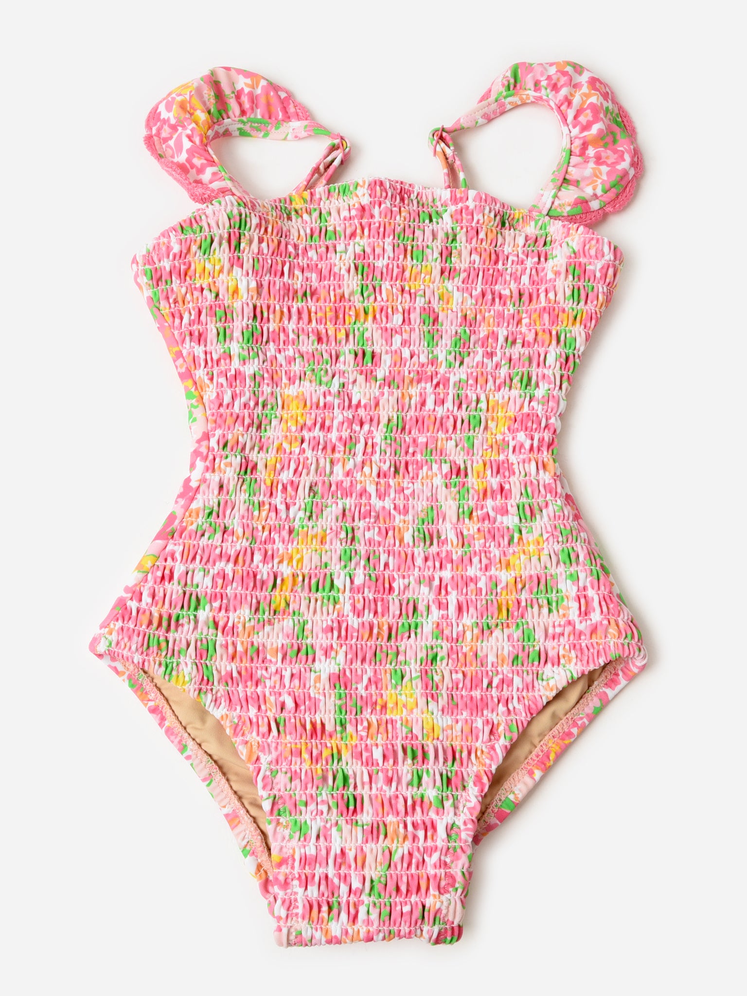 Shade Critters Girls' Crochet Trim Smocked One-Piece Swimsuit - Saint Bernard