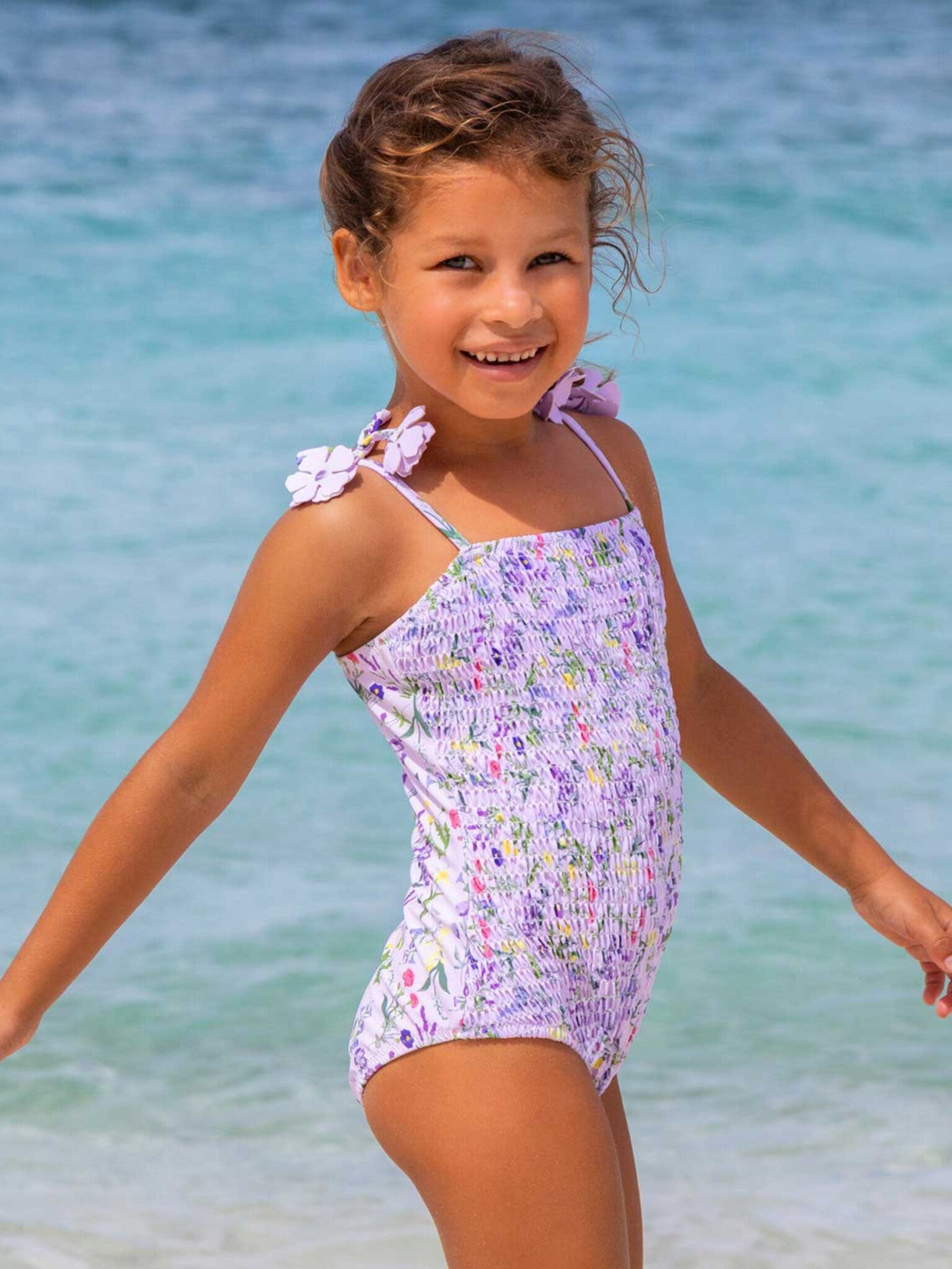 Shade Critters Girls' Smocked One-Piece Swimsuit - Saint Bernard