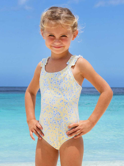 Shade Critters Girls' Butter Blooms One Shoulder Ribbed One-Piece Swimsuit