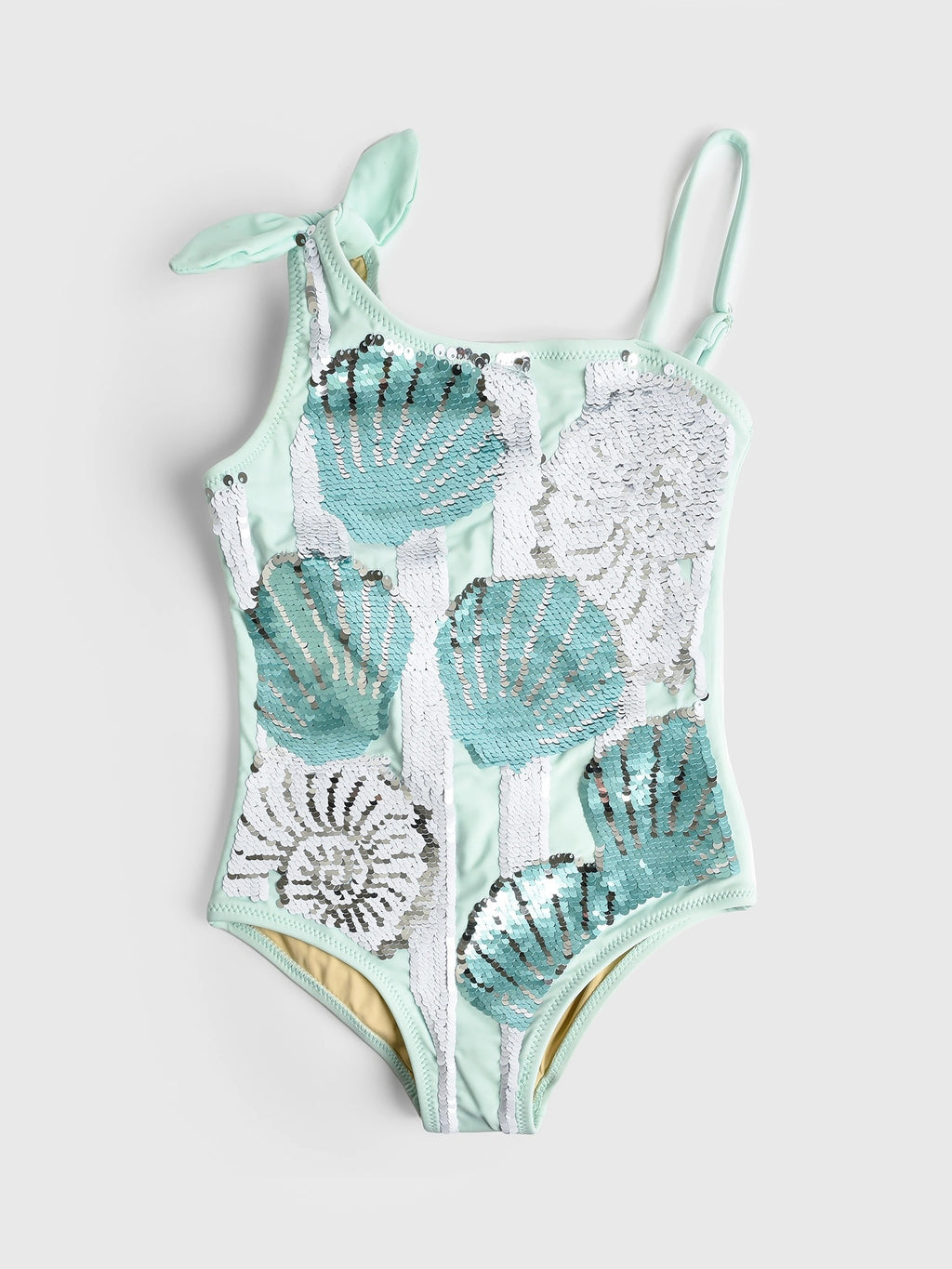 Shade Critters Girls' One Shoulder Flip Sequin One-Piece Swimsuit - Saint Bernard