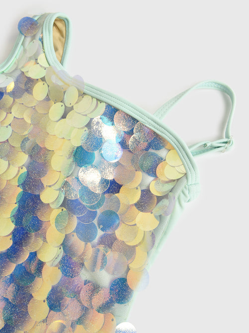 Shade Critters Girls' One Shoulder Paillette One-Piece Swimsuit