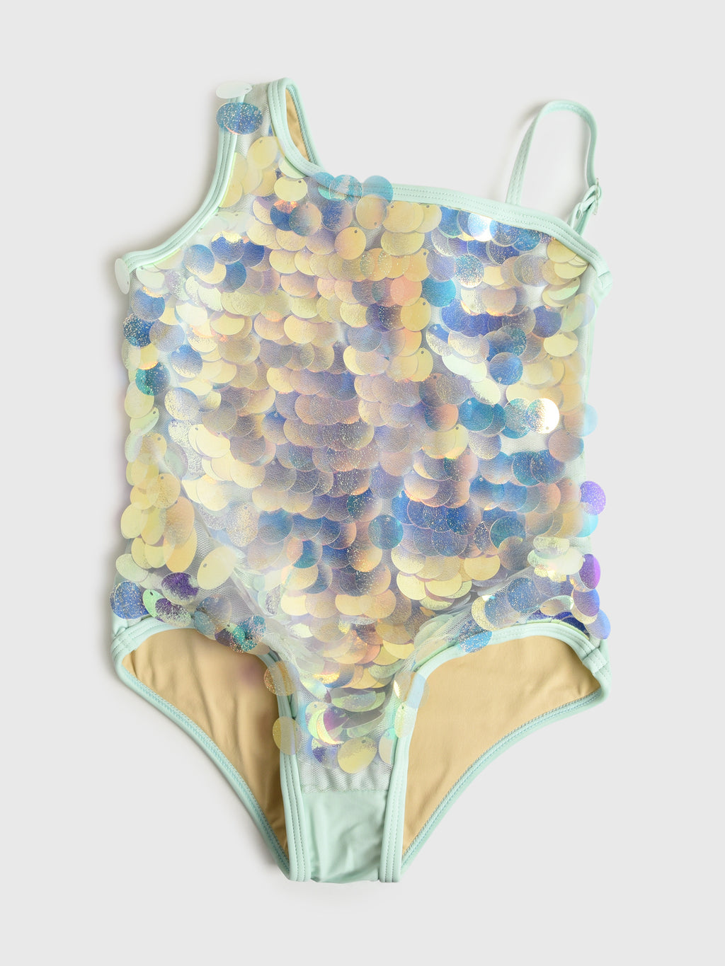 Shade Critters Girls' One Shoulder Paillette One-Piece Swimsuit - Saint Bernard