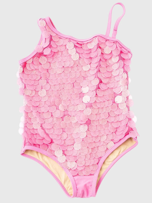Shade Critters Girls' One Shoulder Paillette One-Piece Swimsuit