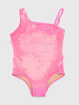 Shade Critters Girls' One Shoulder Paillette One-Piece Swimsuit - Saint Bernard