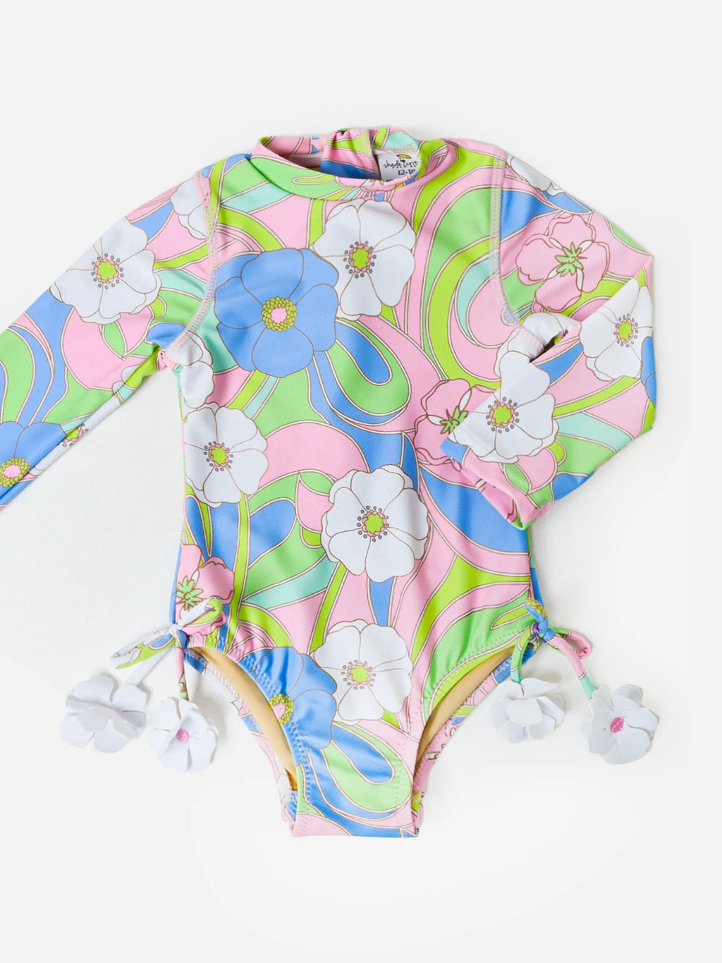 Shade Critters Girls' Groovy Daisy Swirl Long Sleeve One-Piece Swimsuit - Saint Bernard