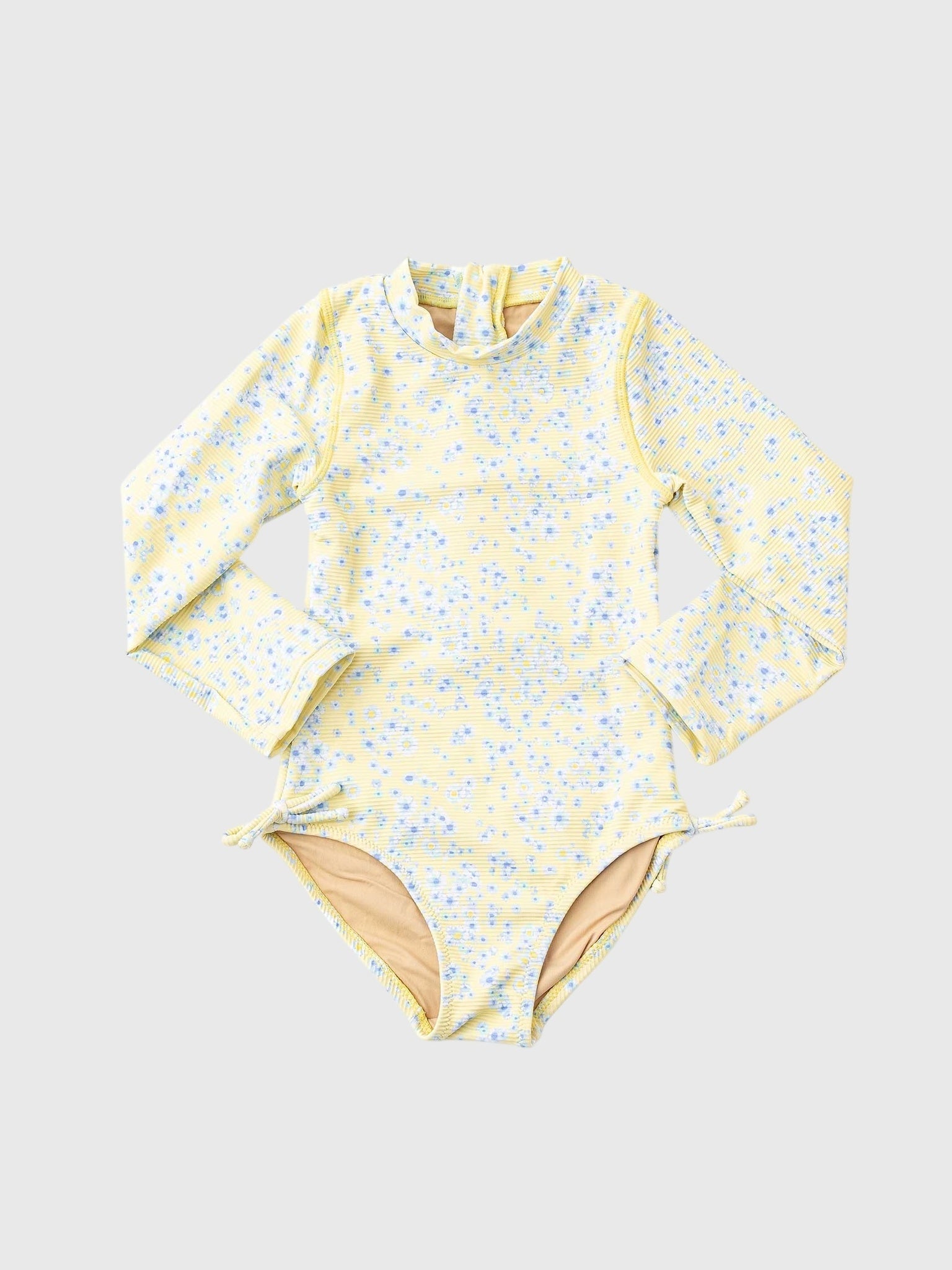 Shade Critters Girls' Butter Blooms Ribbed Long Sleeve One-Piece Swimsuit - Saint Bernard