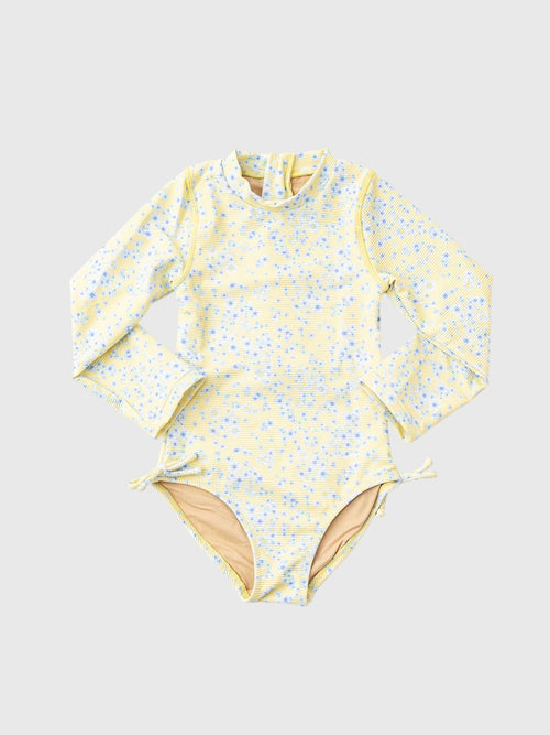 Shade Critters Girls' Butter Blooms Ribbed Long Sleeve One-Piece Swimsuit