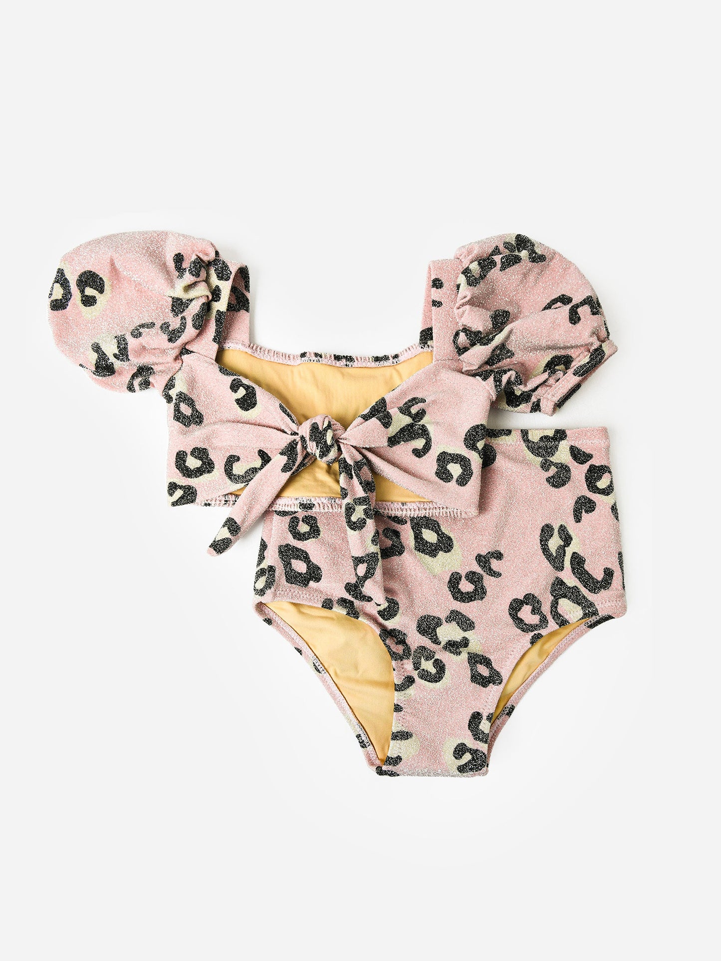 Shade Critters Girls' Pink Leopard Shimmer Smocked Bikini Set - Saint Bernard