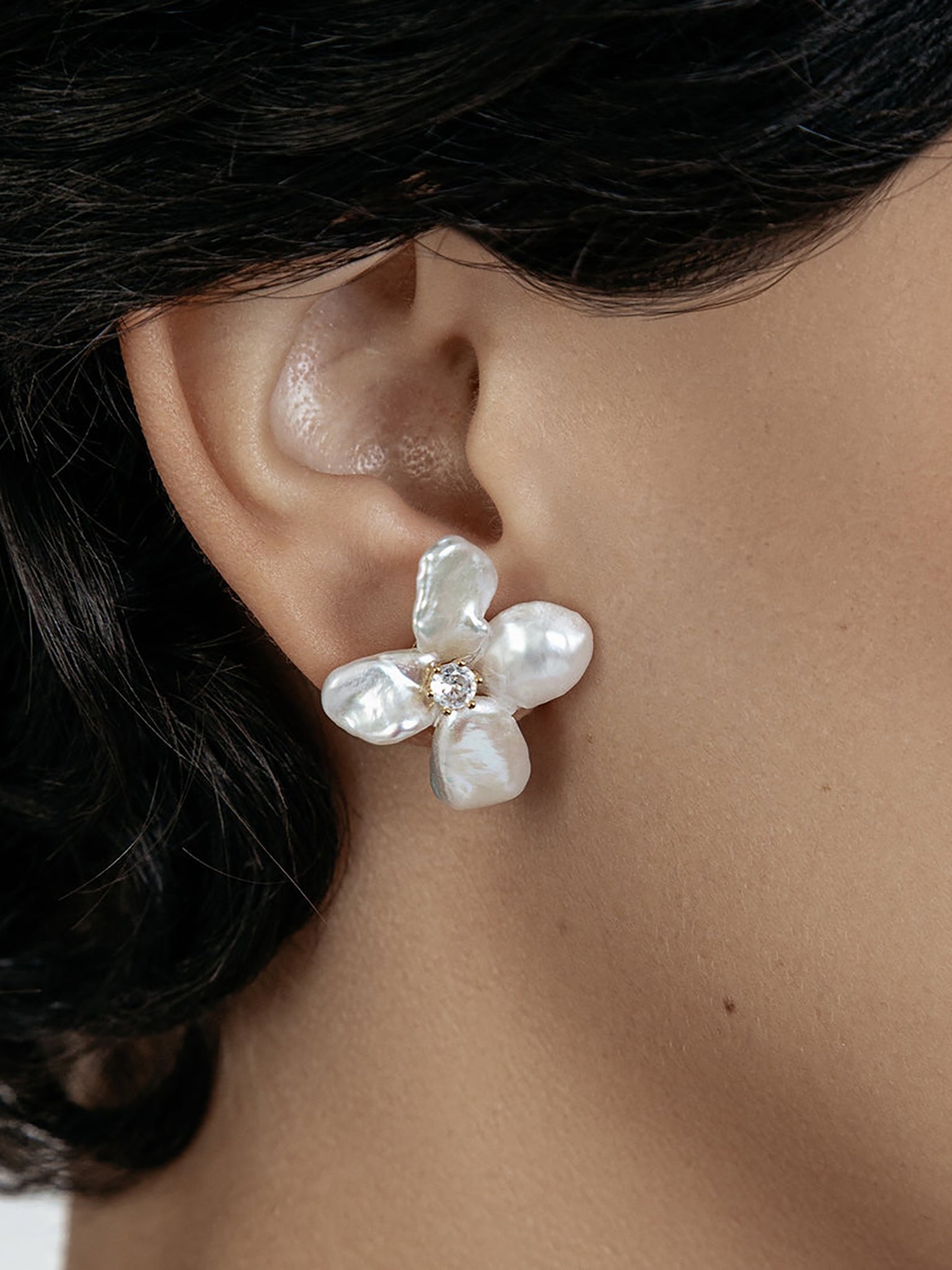 Shashi Flower Pearl Earrings Saint Bernard