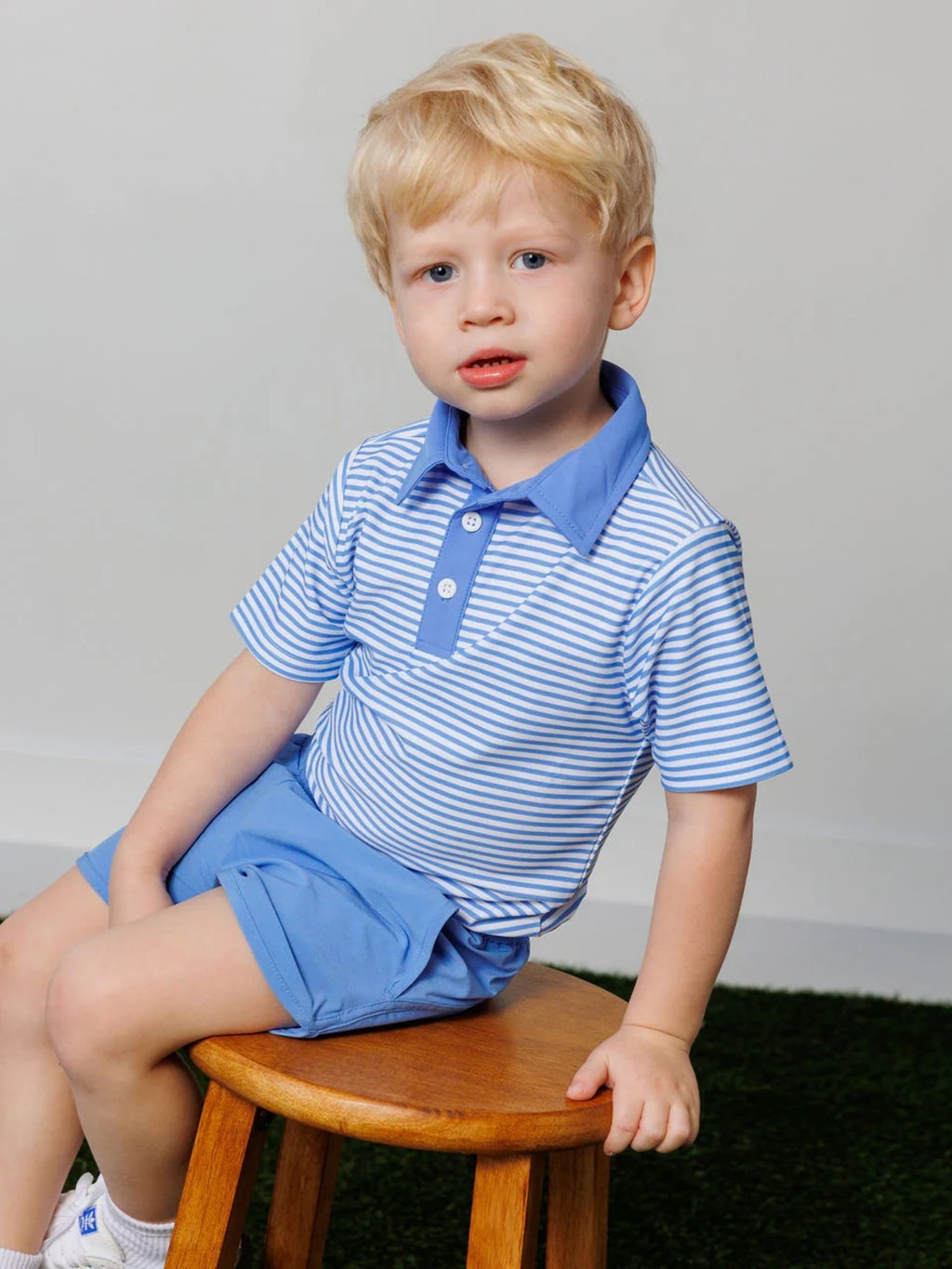 Courtside Kids Boys' Sky Blue Thin Stripe Polo Shirt - Saint Bernard