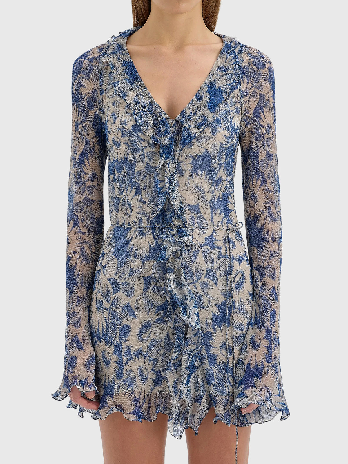 SIR. Women's Lilia Ruffle Long Sleeve Mini Dress - Saint Bernard
