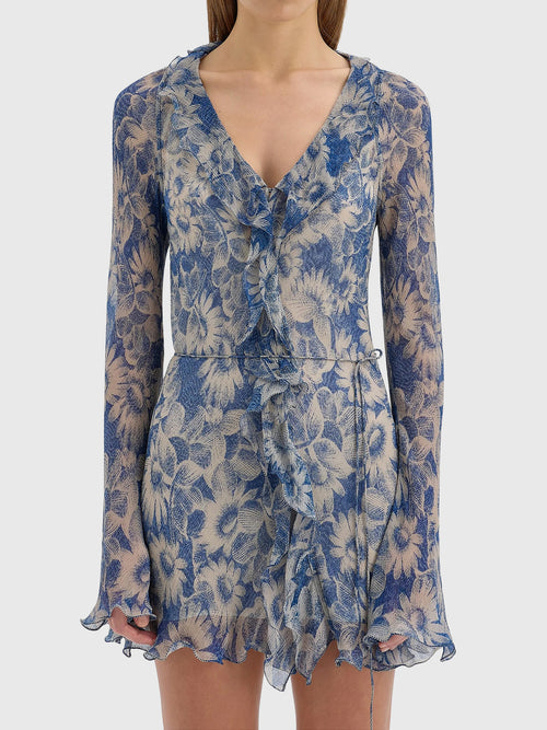 SIR. Women's Lilia Ruffle Long Sleeve Mini Dress - Saint Bernard