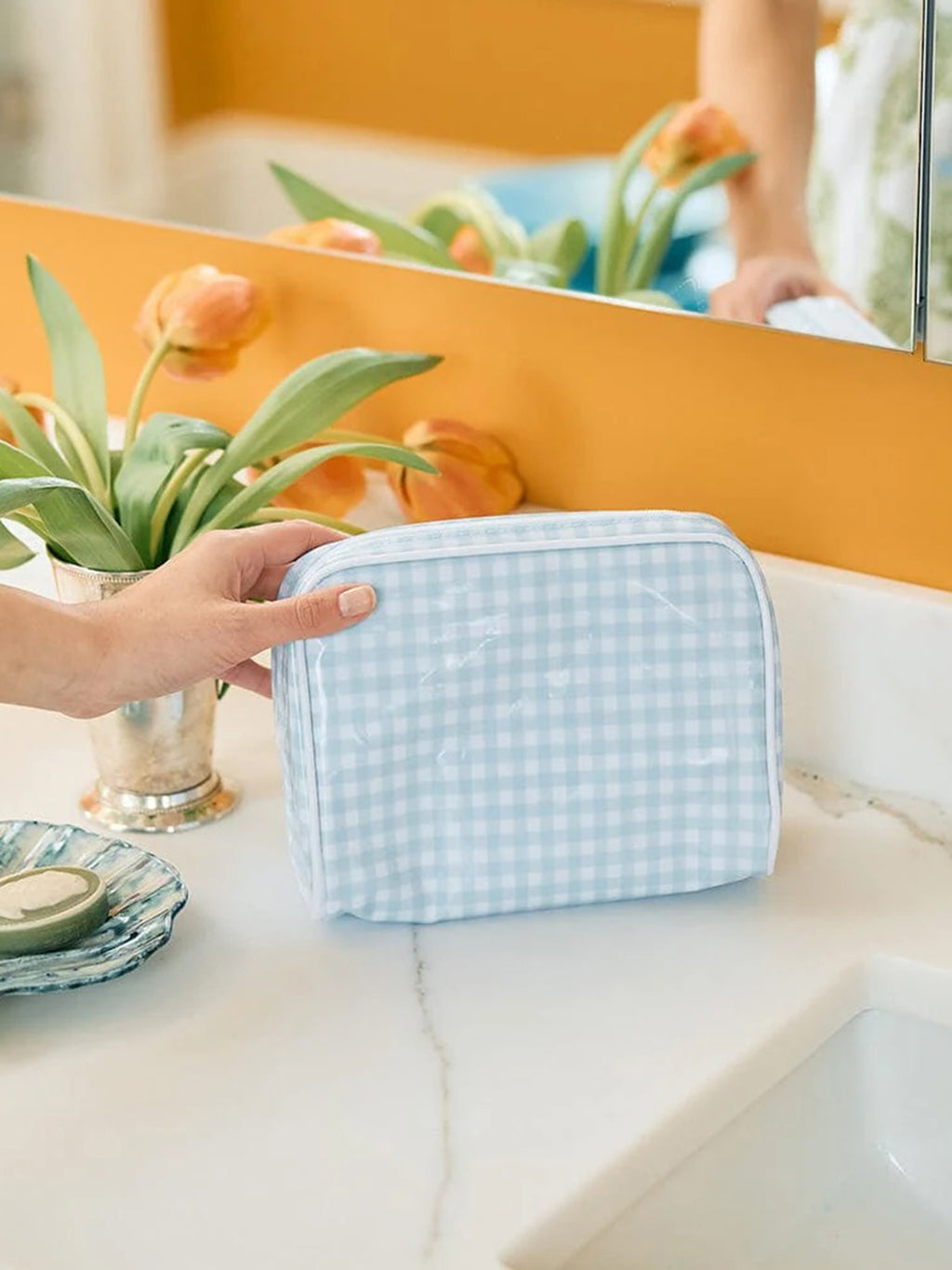 SMALL PATTERNED TOILETRY BAGxLIGHTBLUEGINGHAM-alt1